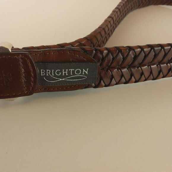 Brighton brown weaved leather belt with decorative silver buckle SZ. S/28 - Picture 6 of 9